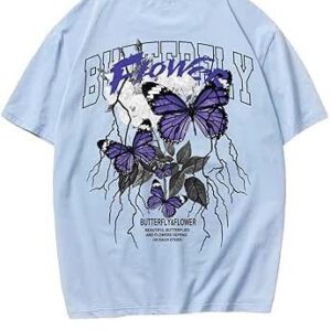 A light blue tee with a bold Butterfly & Flower graphic shirt