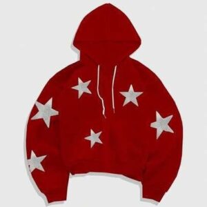Men star print pocket Drawstring zip up Hooded sweatshirt