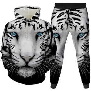 tiger print track suite in white